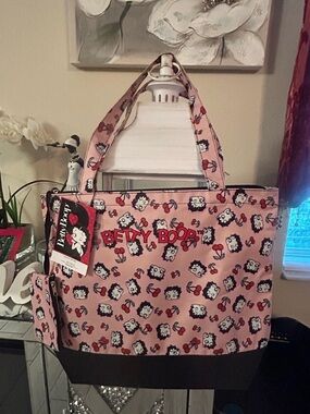Betty Boop Pink Tote with Black Base and Cherry Motif